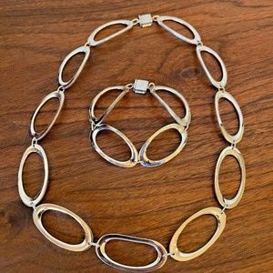 Sterling Silver Open Oval Circle Link Bib Necklace & Bracelet NWOT 84 Grams